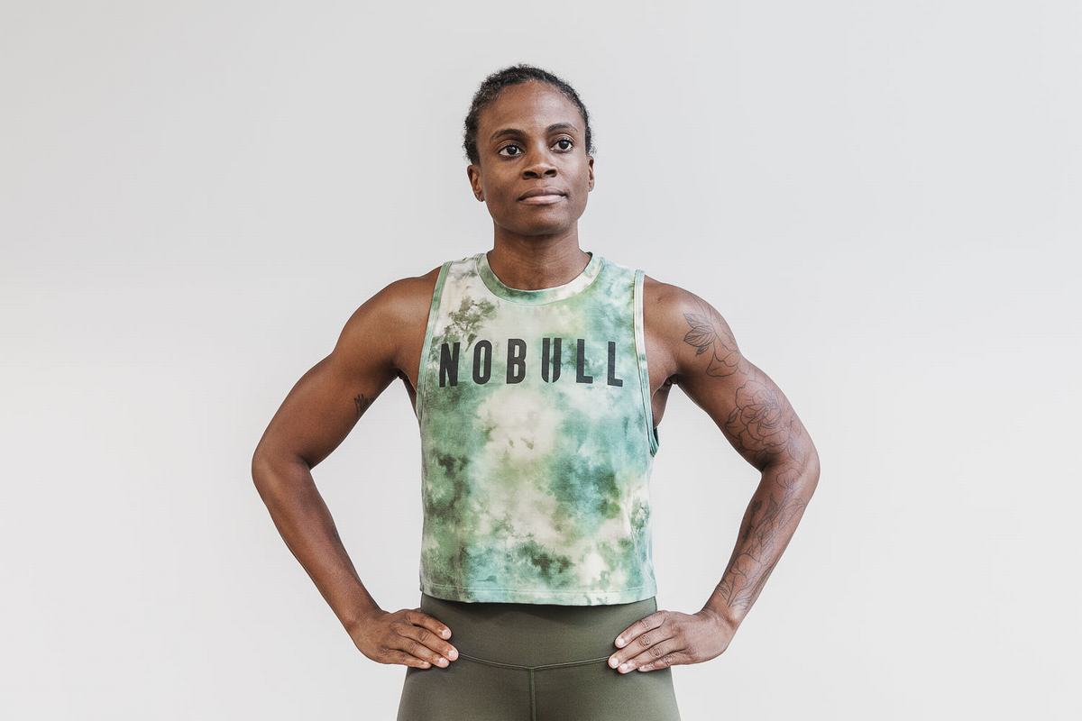 Nobull Muscle Tie-Dye Women's Tank Tops Green | Australia (QU6237)